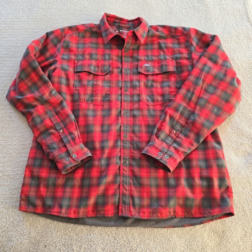 Simms Guide Series Coldweather Plaid Flannel Shacket Jacket Red Fleece-lined 2XL